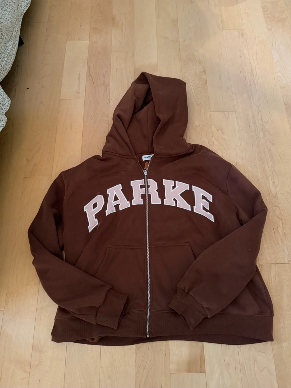 Parke Brown Full-Zip Hoodie with Pink Collegiate Logo